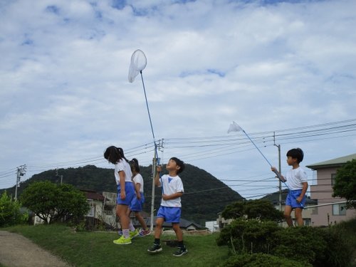 虫とり網を持つ子どもたち